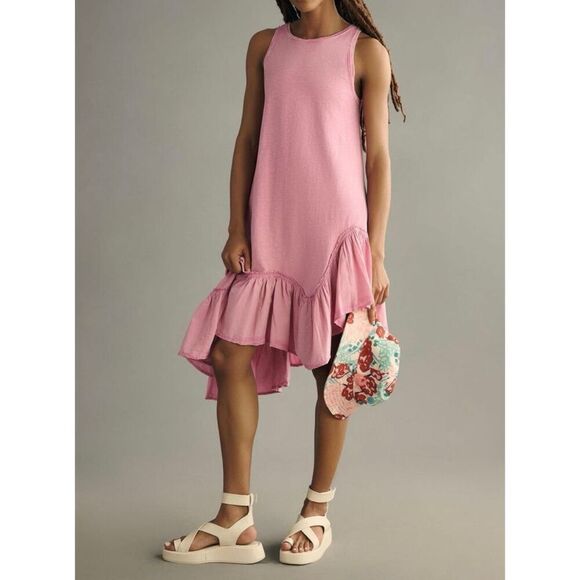 Daily Practice By Anthropologie Asymmetrical Ruffle Hem Pink Dress Small - Picture 1 of 12
